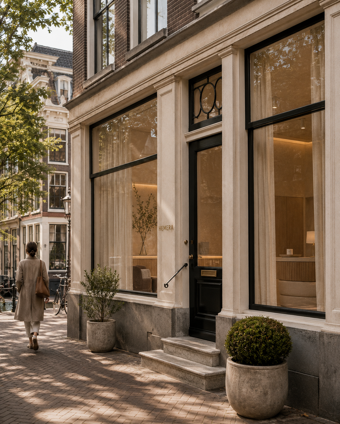 HEMERA clinic entrance in Amsterdam, with the HEMERA signage visible in the window