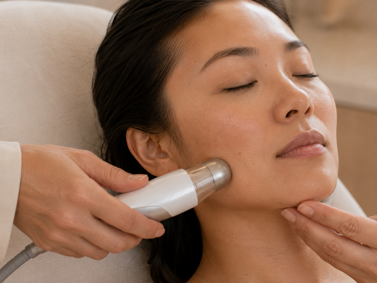 Close detail of a facial treatment device during a Facial Aesthetics session at HEMERA